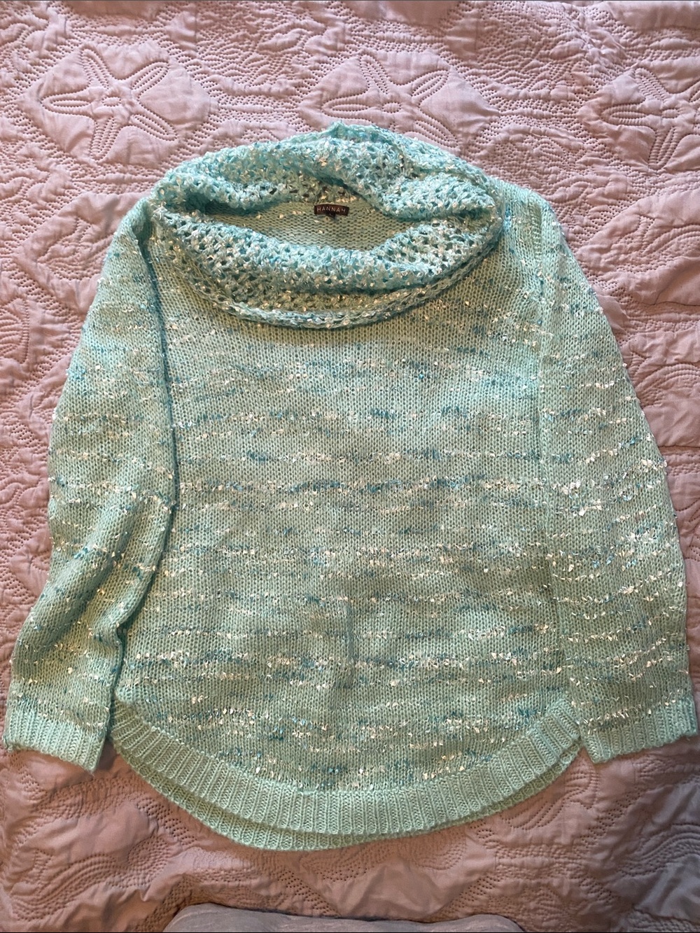 Hannah Mint Metallic Cowl Neck Sweater